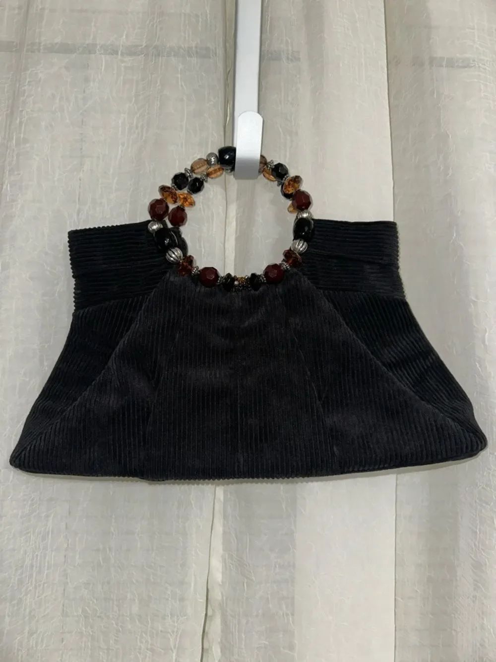 Cappelli Black Silver Brown Round Jeweled Handles Vintage Style Corduroy Purse